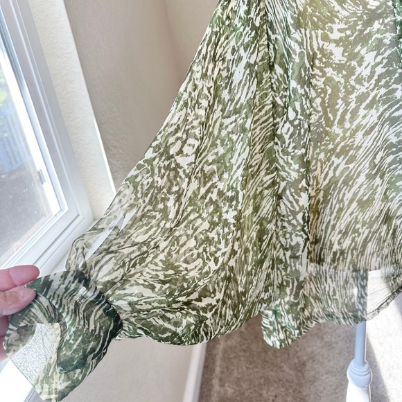 Free People Safari Print Tie Front Kimono Top Women OS Green Abstract Sheer Boho - Picture 4 of 9